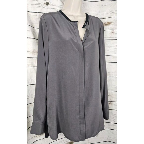 Vince 100% Silk Color Block Top 12 Gray Black Popover Tunic Womens - Picture 3 of 8